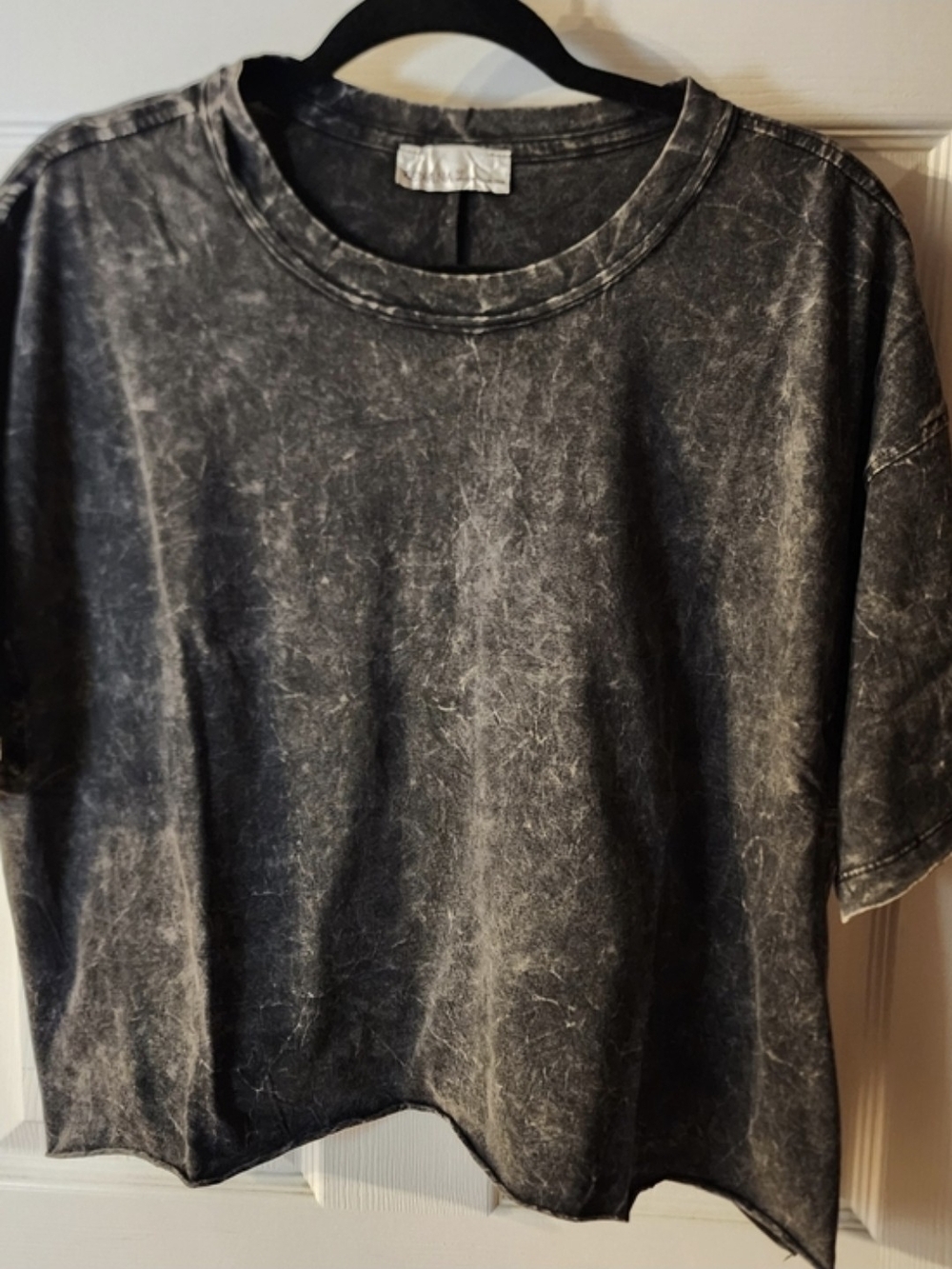 Zenana Black "ACID" Washed Crewneck Cropped Top.